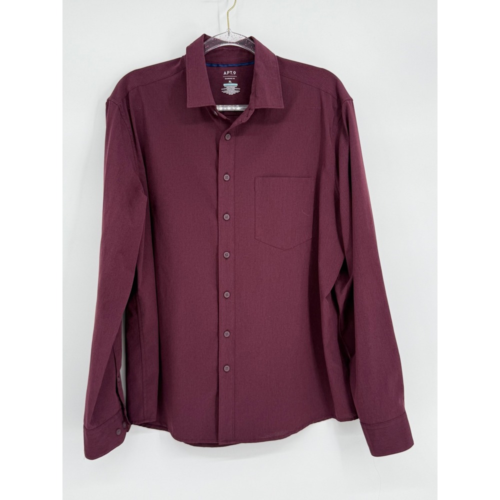 Apt 9 Performance Mens Sz XL Standard Fit Burgundy‎ Micro Button Down Shirt
